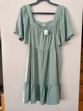 Maurices Sage Green Tiered Dress with Pockets! Soft & Flowy Babydoll
